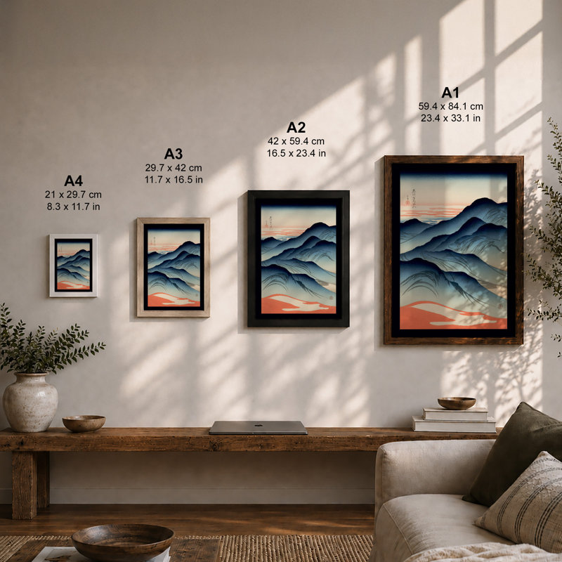 Mountains at Dusk Japandi - Framed Print, Unframed, A4 - 29.7 x 21.0 cm