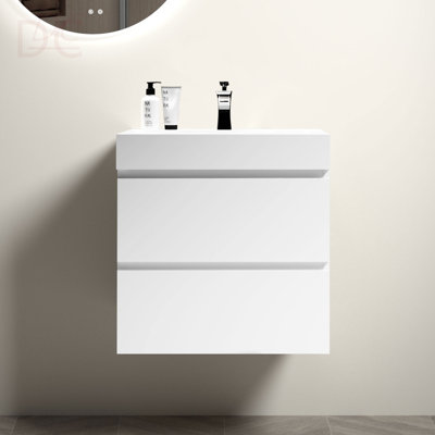 Meuble-lavabo mural 24 po avec lavabo, grand meuble-lavabo flottant mural pour salle de bain moderne, lavabo une pièce sans drain ni robinet, pré-assemblé
