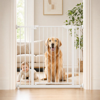 Barrière de sécurité pour enfants à pression pour escaliers, barrière de sécurité métallique sans perçage à fermeture automatique, barrière de passage pour chiens et animaux domestiques pour portes et couloirs, barrière de sécurité enfant réglable pour ouvertures de 75 à 103 cm (29,5 à 40,5 pouces)