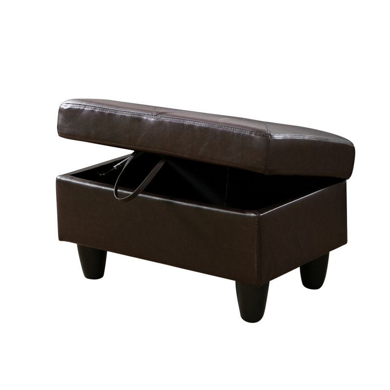 Faux Leather Storage Ottoman With Spacious Interior, Brown