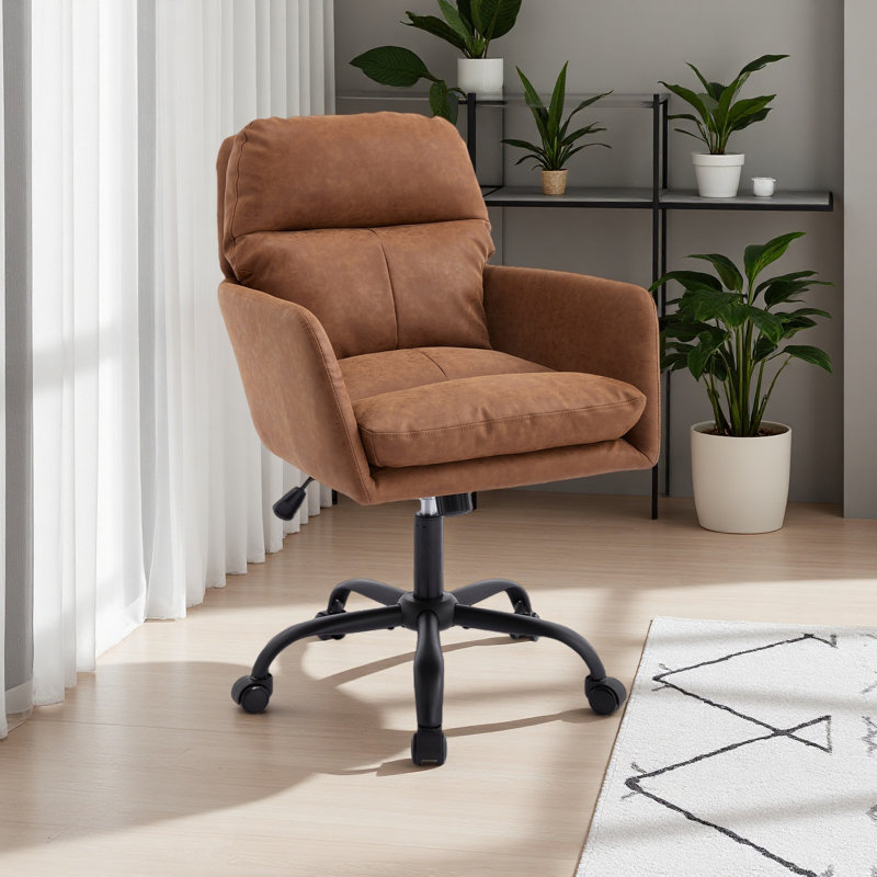 Adjustable Height Office Chair With Synthetic Pu Leather, Brown