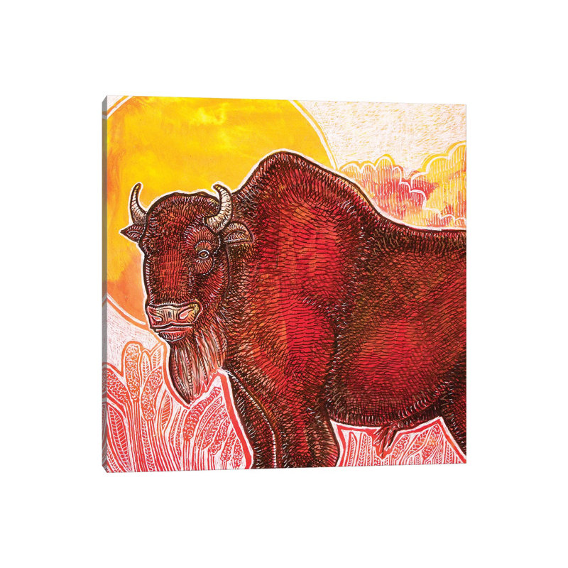 Bison at Sunrise 1 Piece Wrapped Canvas Painting