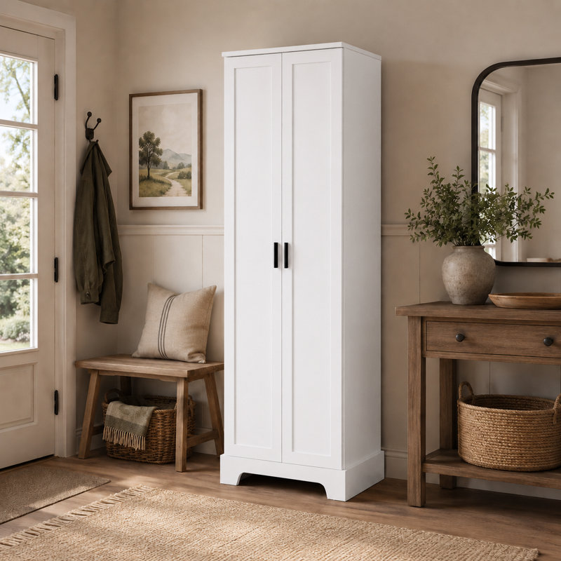 Armoire de rangement simple en bois manufacturé Naber - 2 portes, Blanc