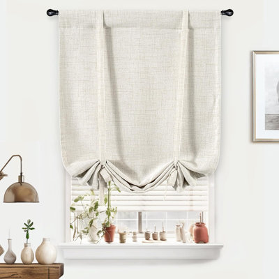Antonino Linen Textured Blackout Tie Up Curtains Double Layer Thermal Insulated Lined Balloon Roman Shade