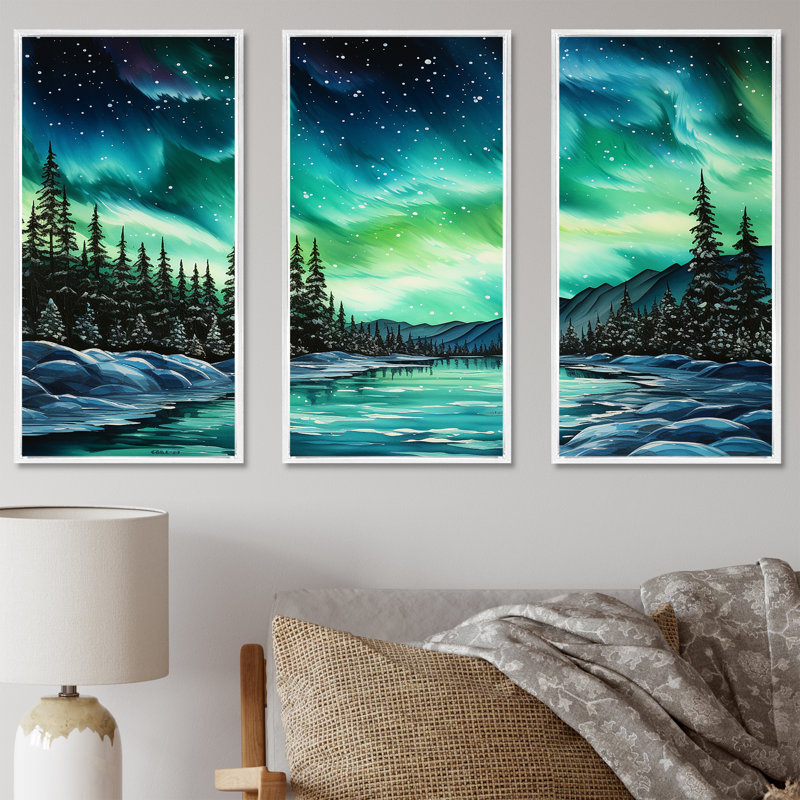 «Green Northern Lights Winter Charm» - ensemble de décorations murales Northern Lights, H 40 po x l 60 po x P 1 po