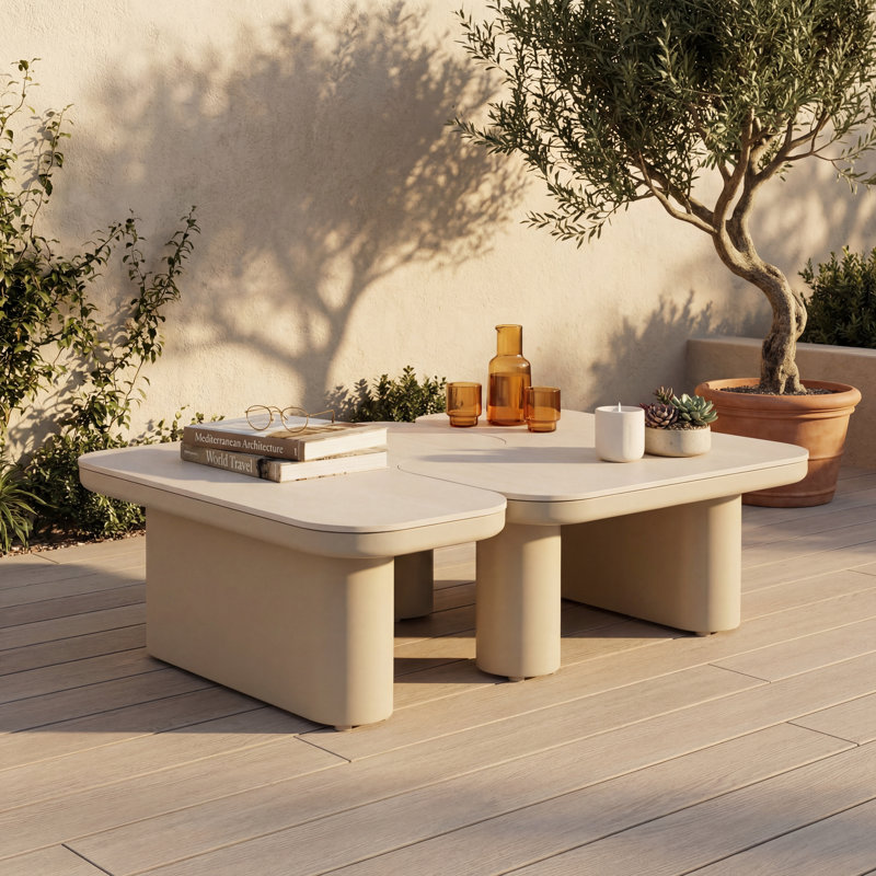 Table basse d'extérieur en aluminium avec plateau en pierre frittée