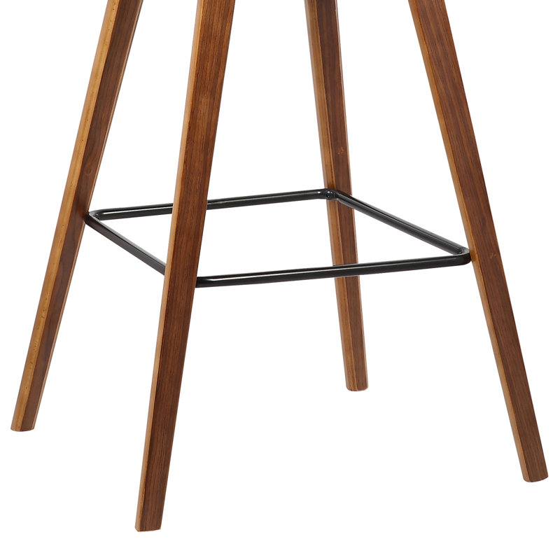 Tellis Mid-Century Modern Armless Stool in Faux Leather and Wood, Counter Height, Grey, Walnut