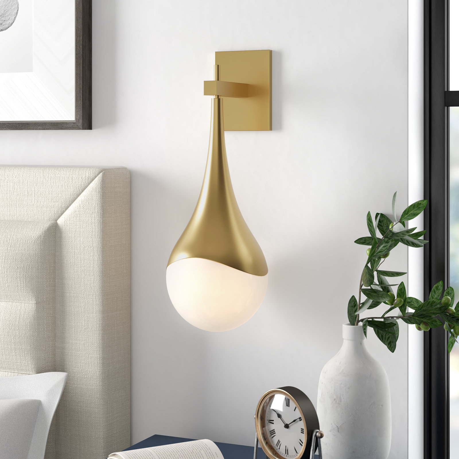 Algiers Single Light Glass Dimmable Armed Sconce, Aged Brass