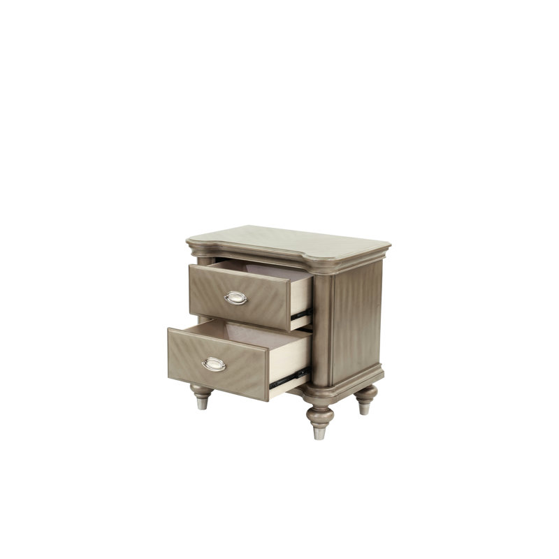 Table de chevet de finition argentée pour chambre à coucher - Table de chevet avec 2 tiroirs