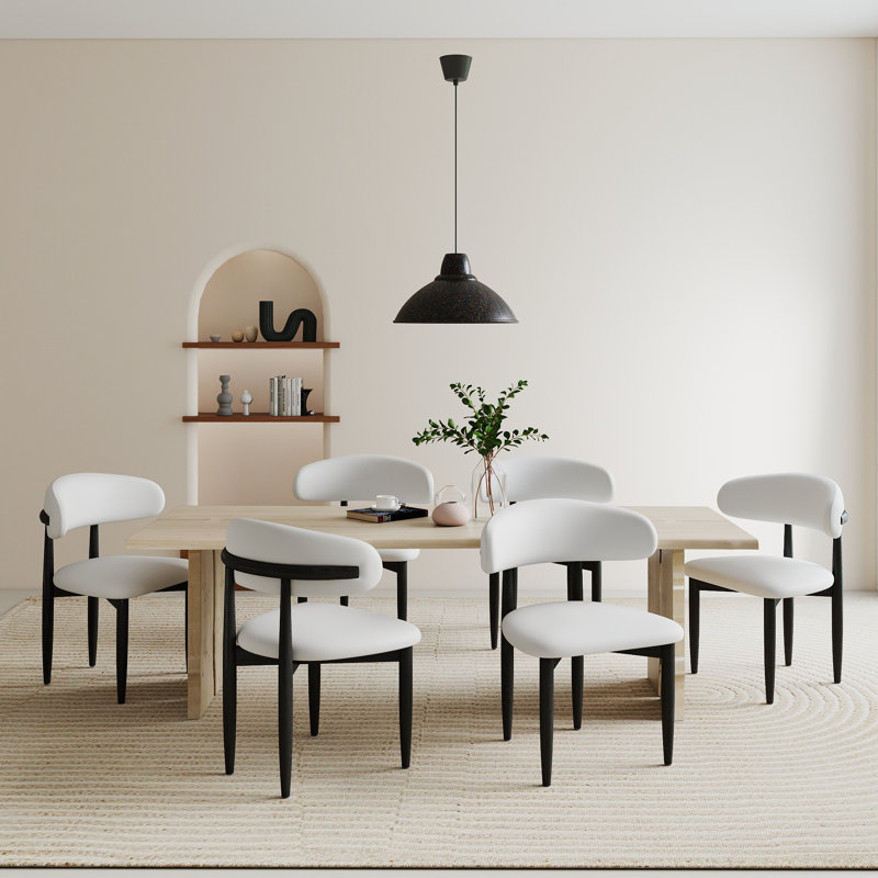 Juvan Modern Upholstered Rubber Wood Faux Leather Dining Chair(Set Of 6), Black
