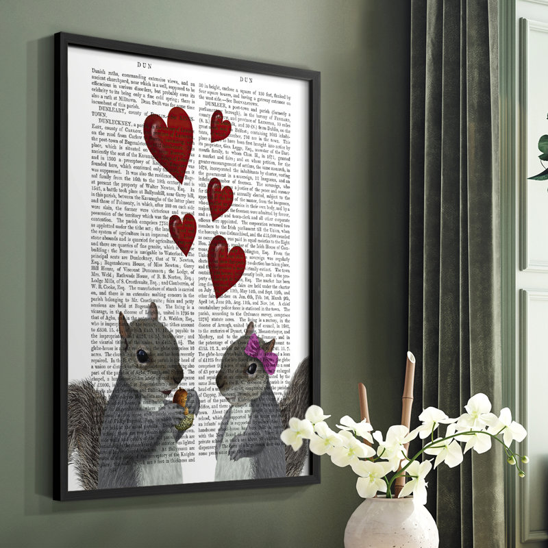 «Squirrel Love», reproduction encadrée - bois massif, Cadre simple noir, H 28 po x l 22 po