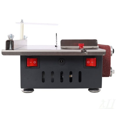 Mini Table Saw,Belt Sander, stainless steel top,4pcs Blades,10pcs Sanding Blet,7 Gear Adjustable 0-90° Angle, Available for Wood/PCB/Acrylic/Plastic,DIY Model Crafts Cutting Tool