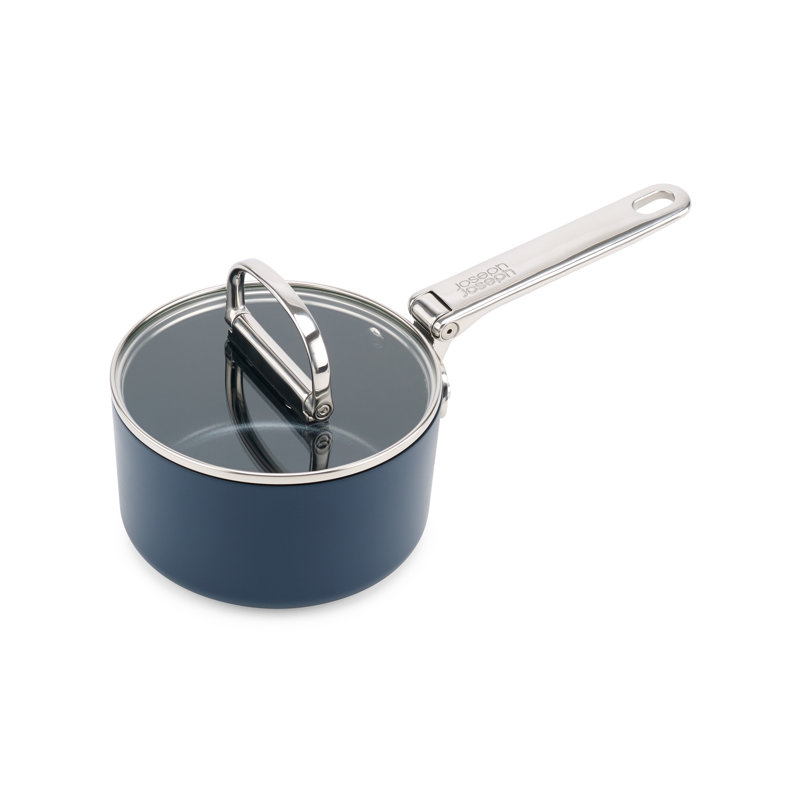 Joseph Joseph Space Ceramic Non-Stick Saucepan with Folding Handle and Lid, 1.4 quarts