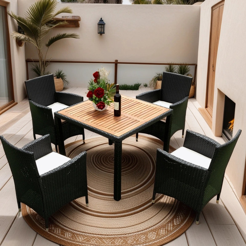 Elvire 4 - Person Acacia Patio Dining Set with Square Table , Cushions Included