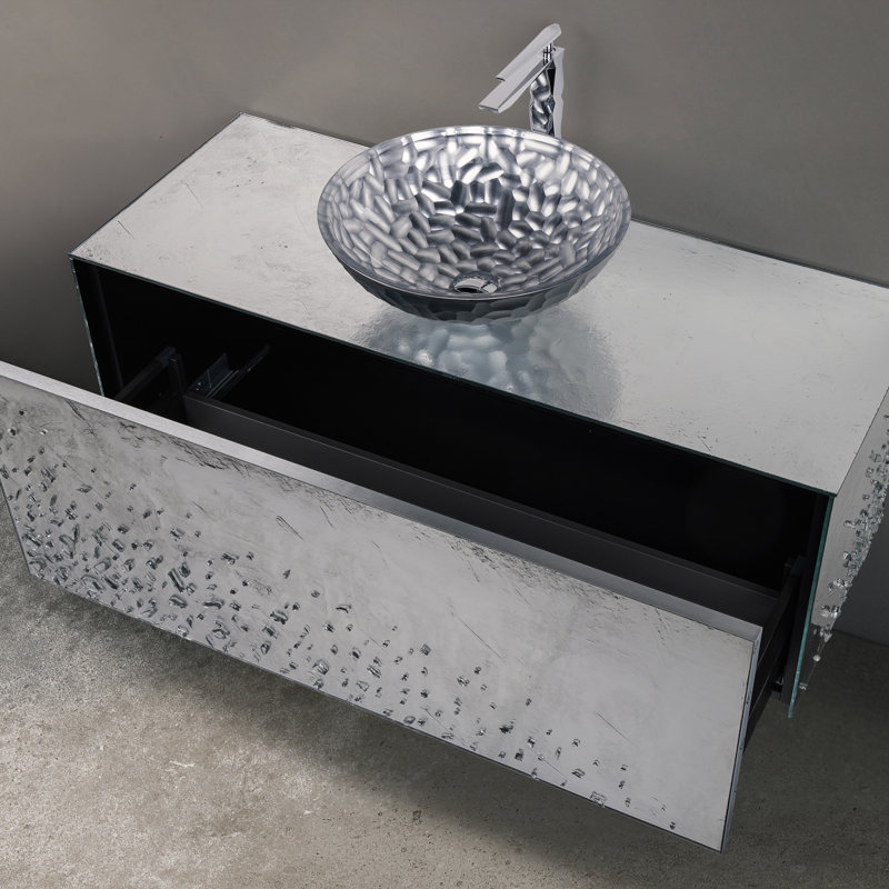 Meuble-lavabo mural de luxe en cristal, 48"