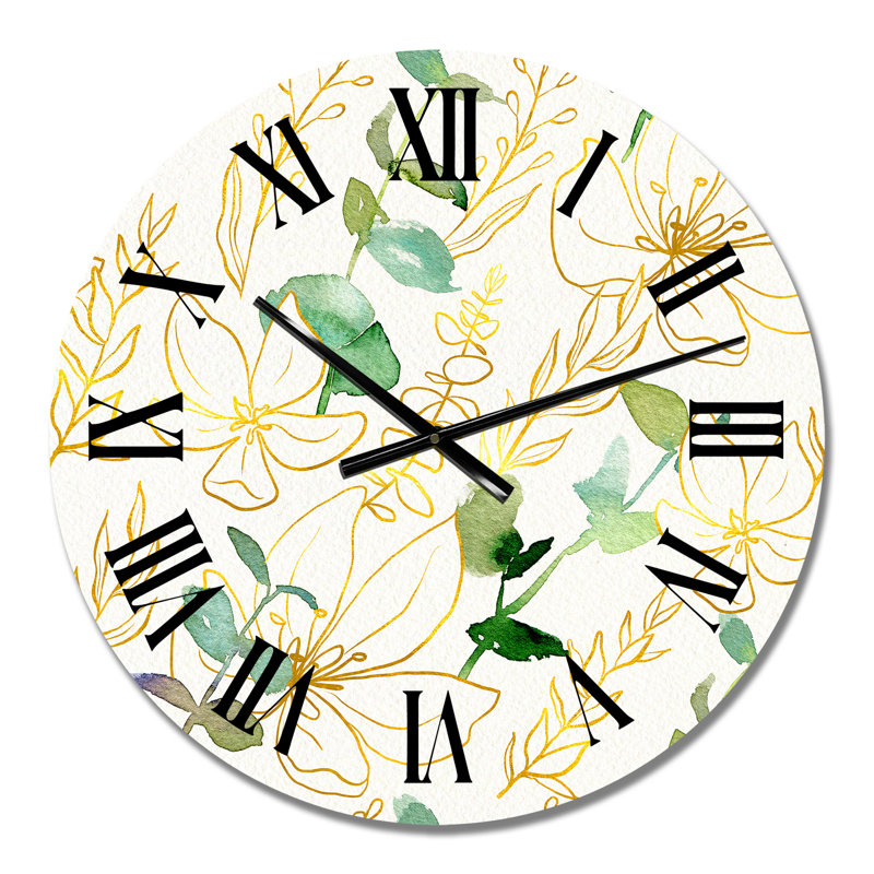 Horloge murale jaune et verte à branches d'eucalyptus, Petit