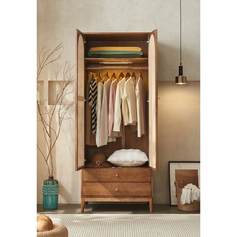 Simple Rattan Wardrobe, Walnut