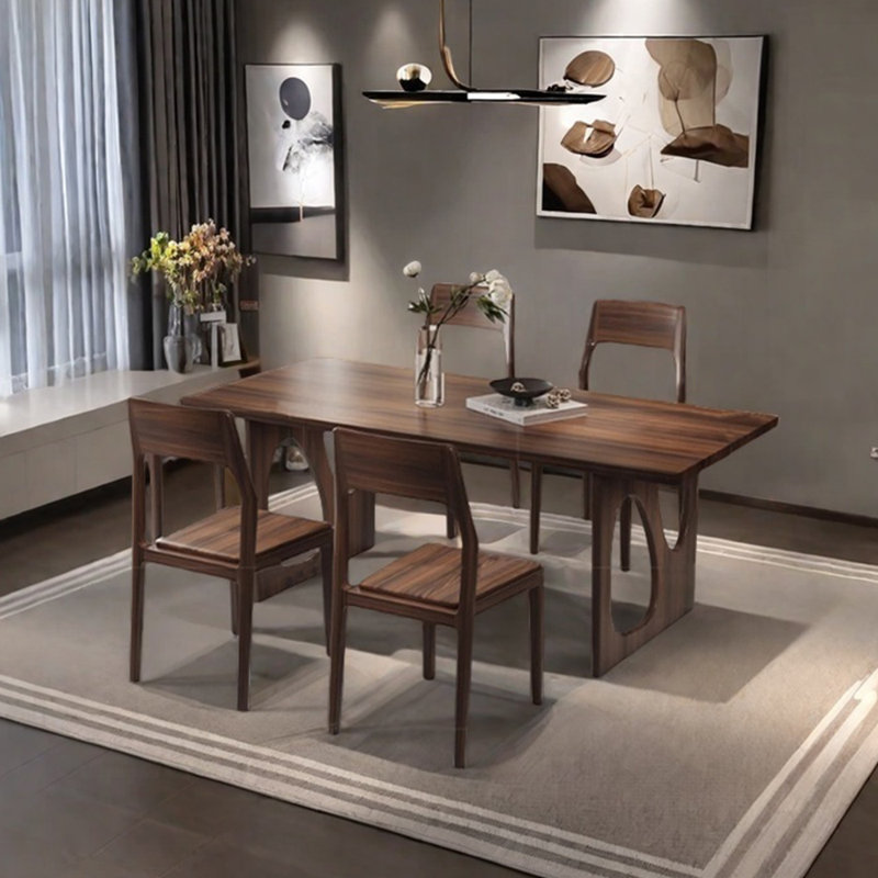 Walnut solid wood dining table set, 29.53"H x 70.87"L x 31.5"W