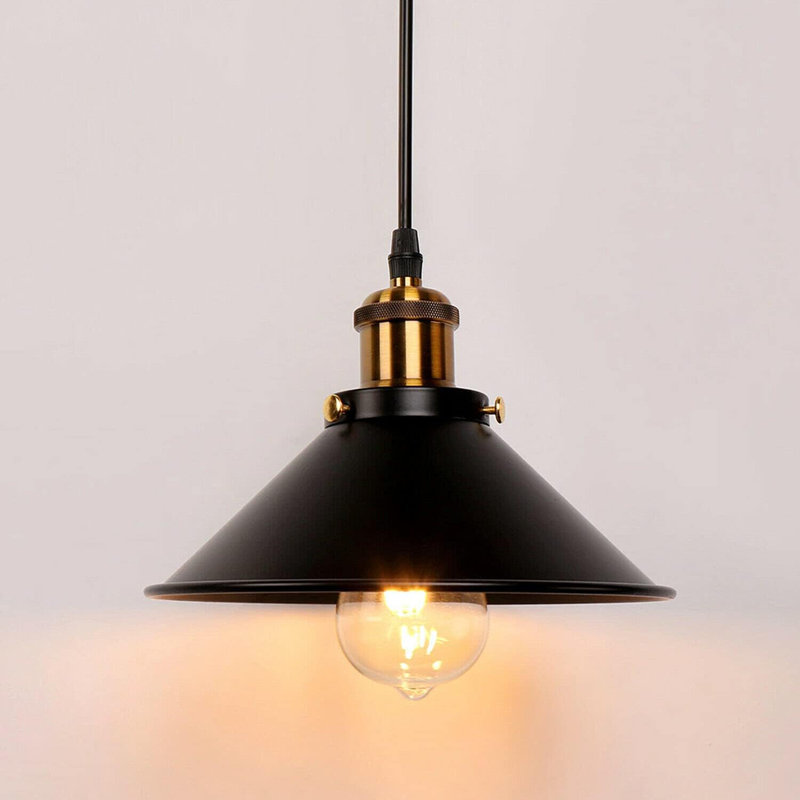 Modern Industrial Cone Pendant Light | Adjustable 1-Light Ceiling Fixture for Kitchen Islands, Dining Areas & Hallways, Black