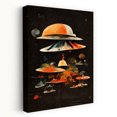 Celestial Layers Colorful Mystical Retro Landscape Nature Wall Art Print by Treechild - Wrapped Canvas Print
