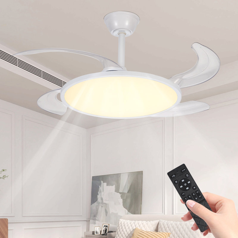 42 Inch Retractable Ceiling Fan,Low Profile Ceiling Fan With Light And Remote,Modern Black Fan With Retractable Blades For Dinning Room Living Room Bedroom,Dimmable,Timer Setting
