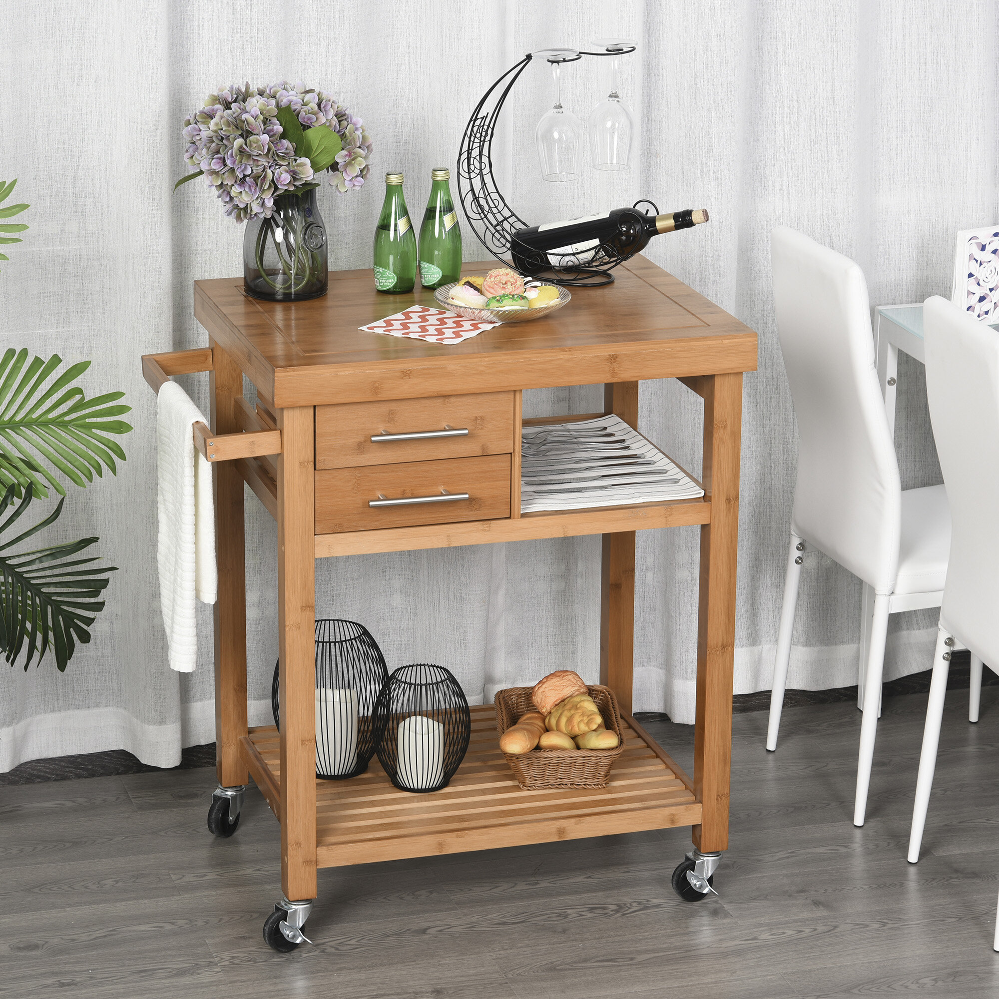 Lark Manor Chariot pour îlot de cuisine avec rangement Amarieon, armoire de  rangement pour îlot de cuisine roulant, table d'appoint sur roulettes avec  plan de travail, 3 tablettes ouvertes et 3 tiroirs