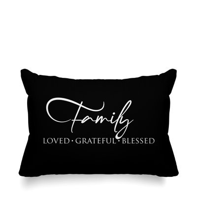 Famille Aspire: Housse et insert de coussin rectangulaire extérieur bien-aimé, reconnaissant et heureux