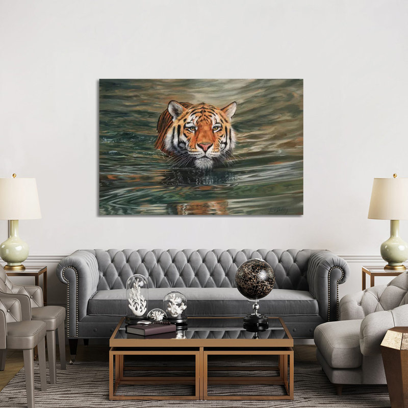 Tiger Water Front 1 Piece Wrapped Canvas Painting, 152.5 cm H x 101.5 cm W