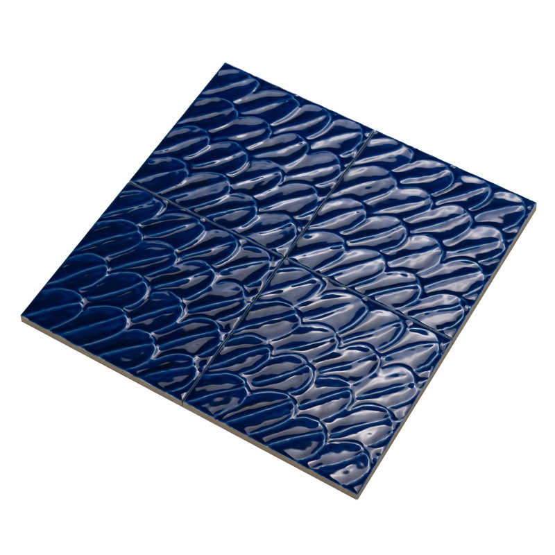 Sol Struttura Piuma 6"x6" 3D Italian Porcelain Wall Tile, Blue