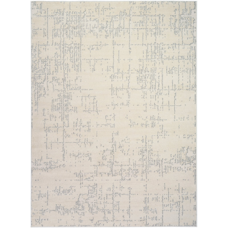 Power Loom Synthetic Fibers Abstract Area Rug in Ivory/Gray, Rectangle 3'11" x 5'11"