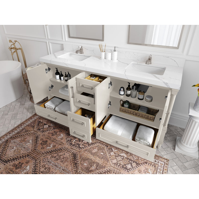Meuble-lavabo double 72 po avec comptoir Aberdeen, Noir Calacatta