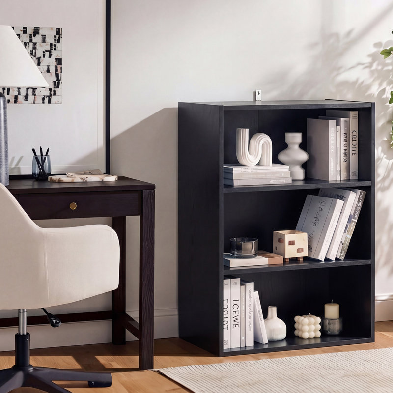 Adjustable Wooden Standard 3-Tier Bookcase, Black, (3 Shelves) 32"H x 23.8"W x 9.2"D