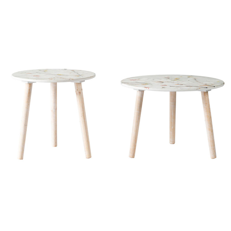 Table d'appoint inspirée de la nature 2 - blanc avec des plateaux peints floraux, rehaussez votre chambre à coucher de style maison, salon, vestibule de 2 tables nature blanches, démarquez-vous