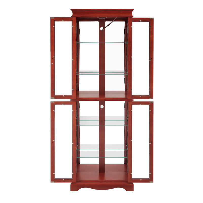 Vitrine lumineuse en verre avec cadre en bois de cerisier