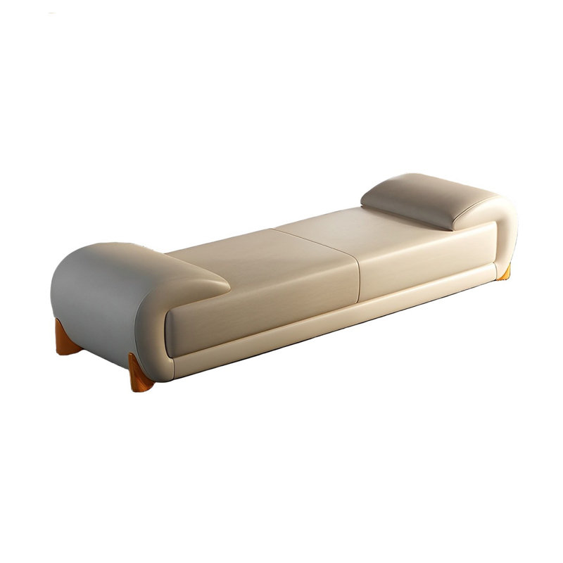 Banc rembourré en cuir véritable Sharella, H 17,71 po x l 70,86 po x P 19,68 po, Blanc cassé