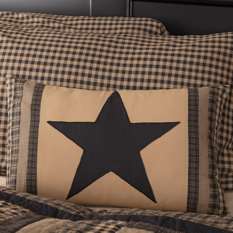 Black and Tan Cotton Star Patch Rectangular Pillow