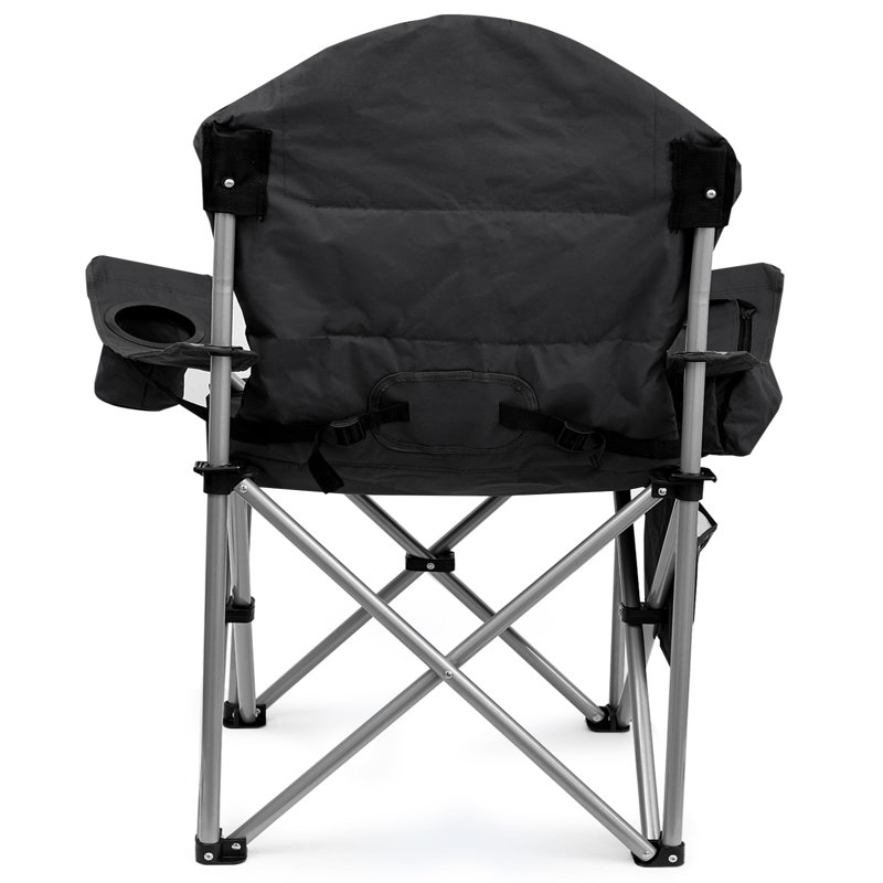 Gray and Black High Back Folding Camping Chair with Cooler Pouch