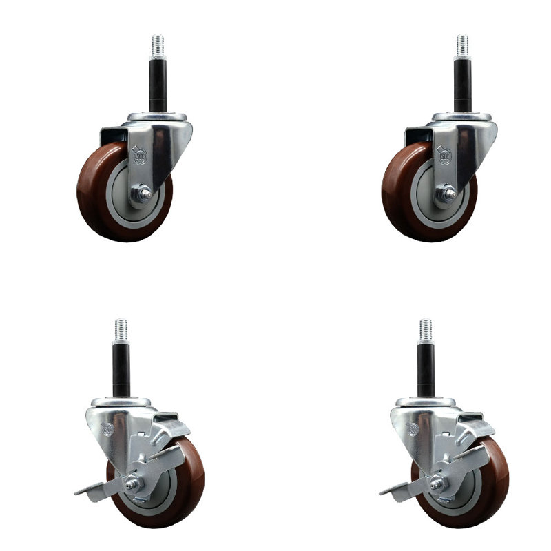 Ensemble de roulettes extensibles pivotantes en poly sur roulettes 2 freins SCC TLB 3,5 po x 3/4 po, Marron