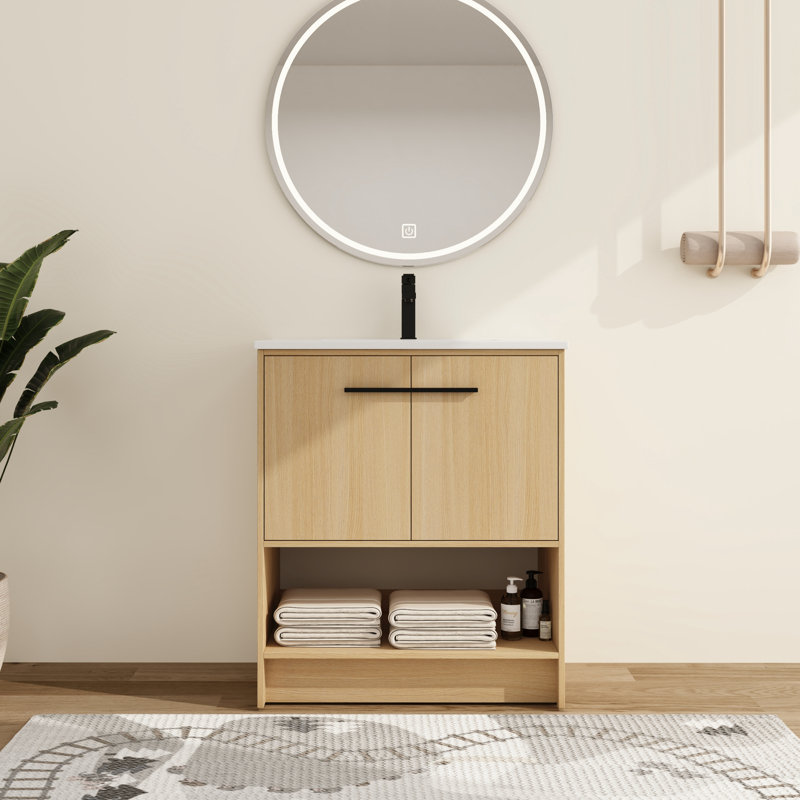 Meuble-lavabo sur pied simple 30 po avec comptoir en céramique Gatby, 30", Chêne original / noir