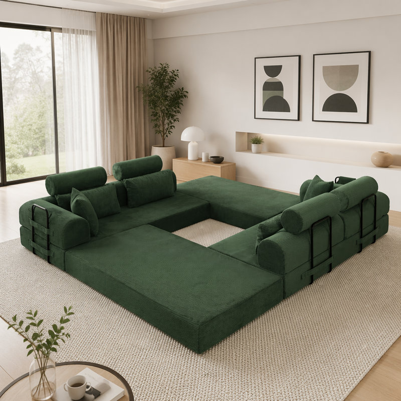L shape Modular Sectional Sofa, Green