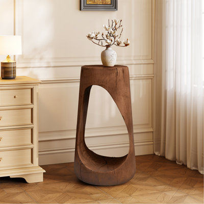Table d'appoint d'extérieur, table de bout à conception creuse, table de tabouret de jardin de patio, table d'appoint décorative pour terrasse de balcon de plage, béton léger, texture semblable au bois, couleur brun antique