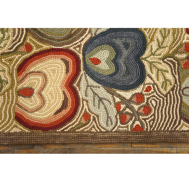 Playful Multicolor Heart Pattern Reproduction American Hooked Rug 9'x12' Carpet, Rectangle 10' x 14'