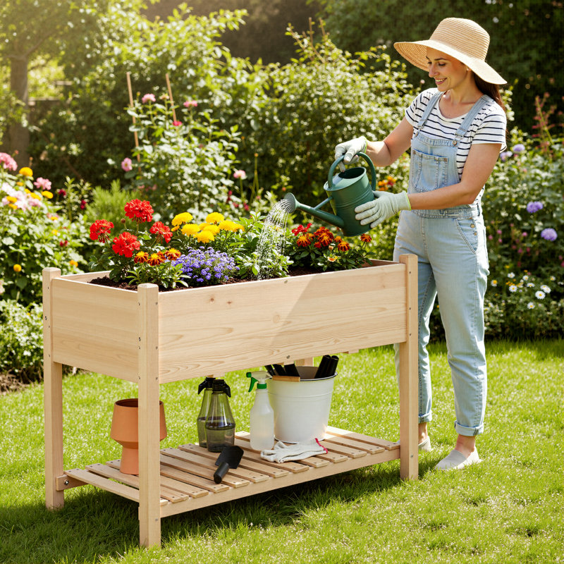 100% Solid Wood Elevated Planter, 80cm H X 119cm W X 57cm D