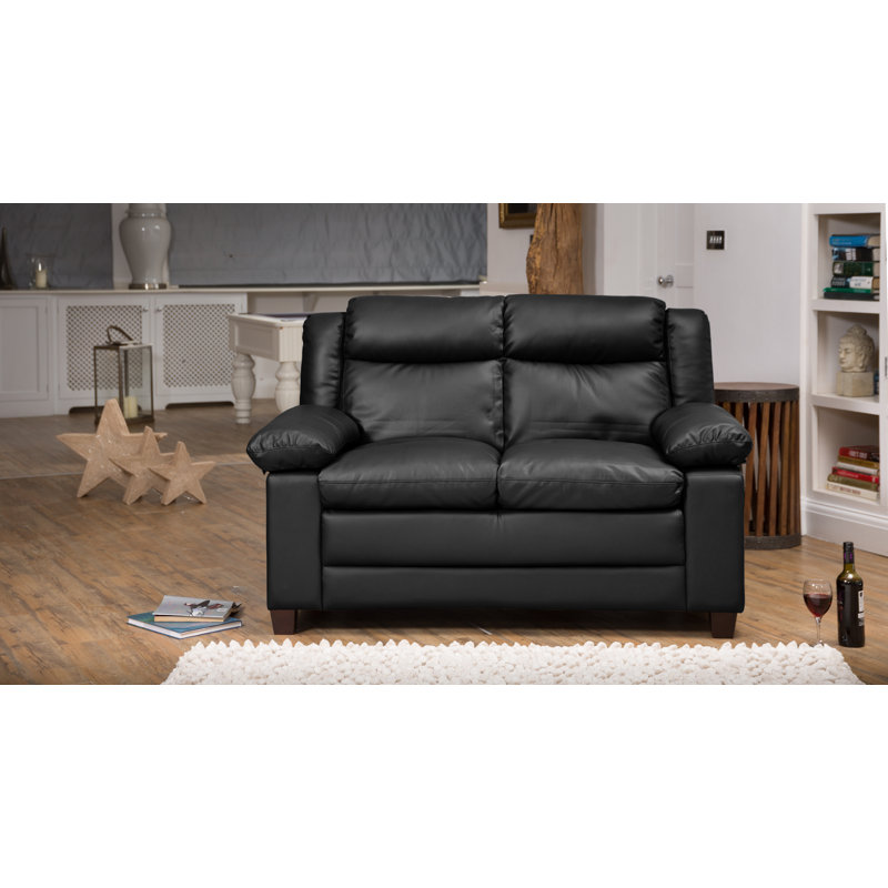 Huling 2 Seater Faux Leather Loveseat, Black