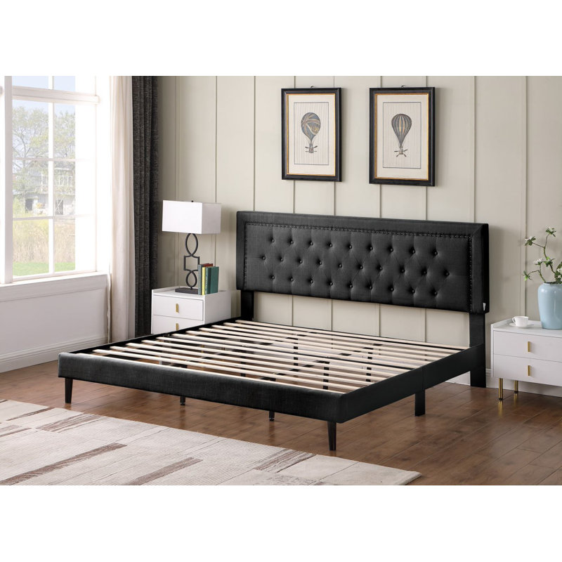 Cianciolo Upholstered Wingback Bed, Black, King
