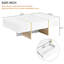 Table basse 47,2 "x 31,4" minimaliste ultrabrillante avec 2 tiroirs, table de canapé rectangulaire multi-rangement avec pieds en grain de bois doré, table de centre moderne pour le salon, blanc