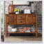 Console en bois massif avec 2 tiroirs, armoires et tablette inférieure pour un rangement de style rétro dans les salons et les salles à manger-1725629393