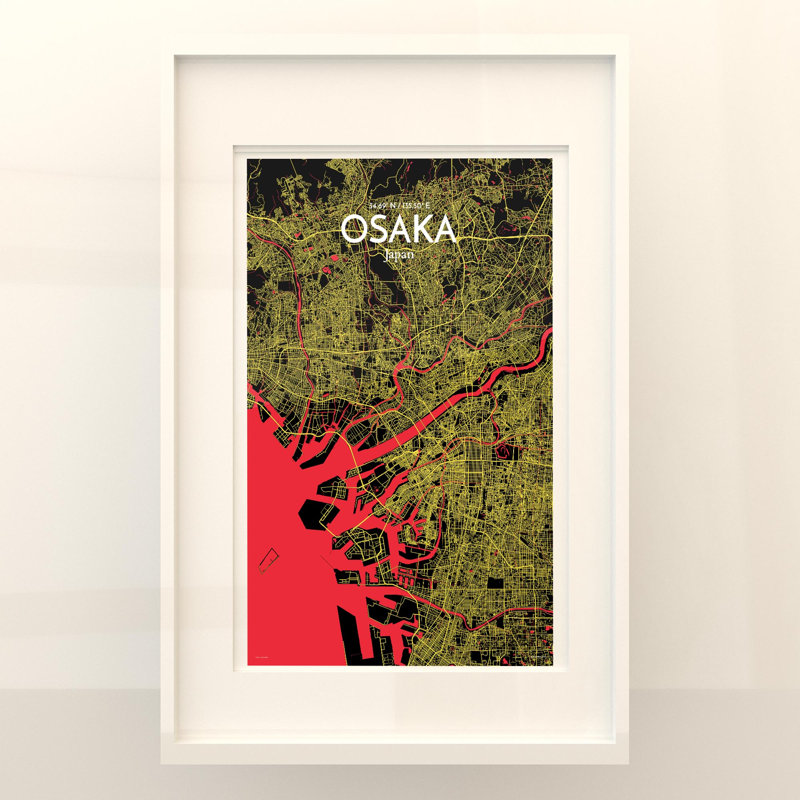 Osaka City Map In Contrast - No Frame Print, 17cm H x 11cm W x 0.05cm D