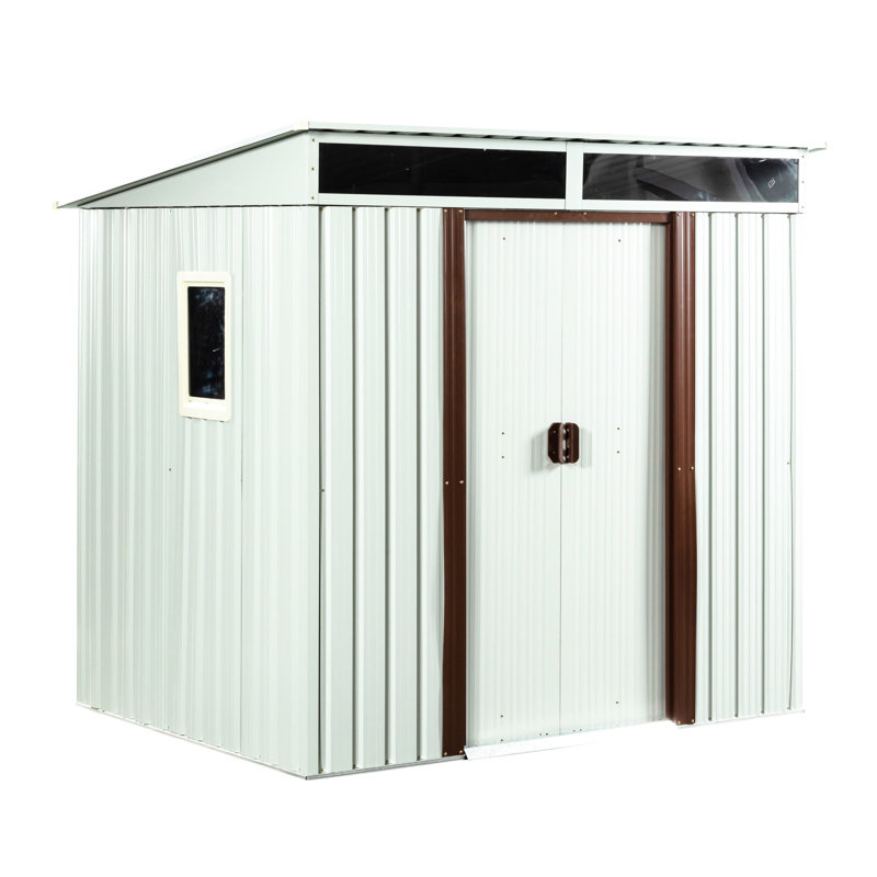 6Ft X 5Ft White Outdoor Metal Shed With Foundation, Galvanized Iron Build, Protected Panels, Sliding Door & Padlock, Transparent Endurance Plate, Uncomplicated Assembly - White, Frame Steel Doors