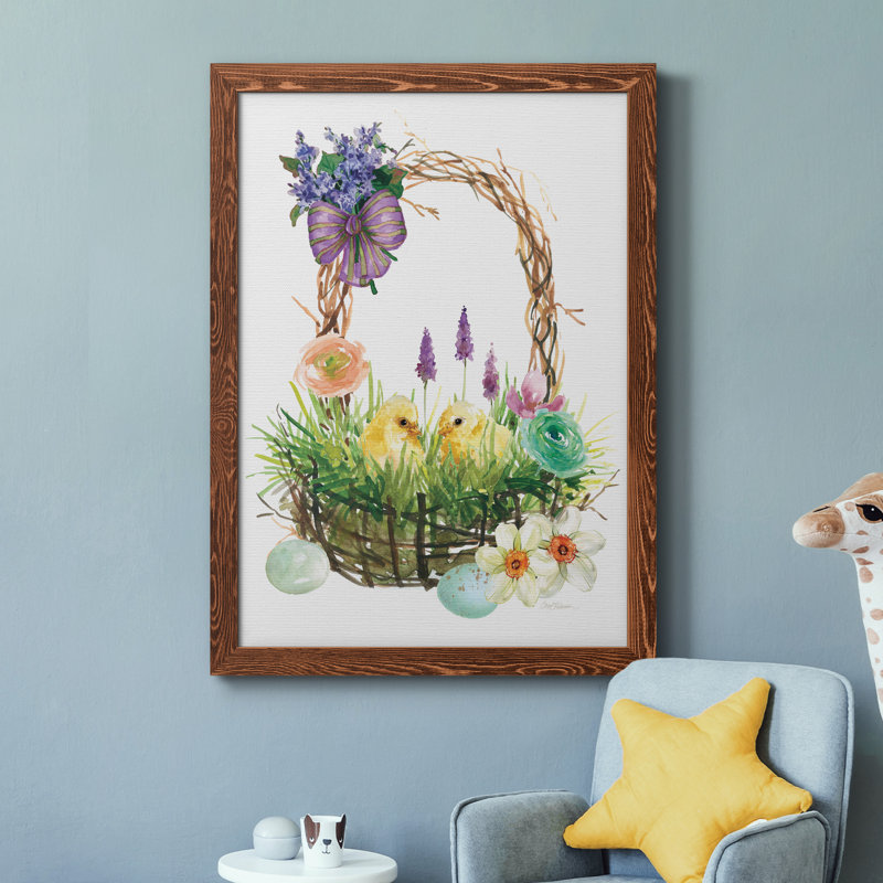 «Spring Chick Basket» - Peinture sur toile encadrée, H 31,5 po x l 23,5 po x P 1,5 po, Cadre en érable